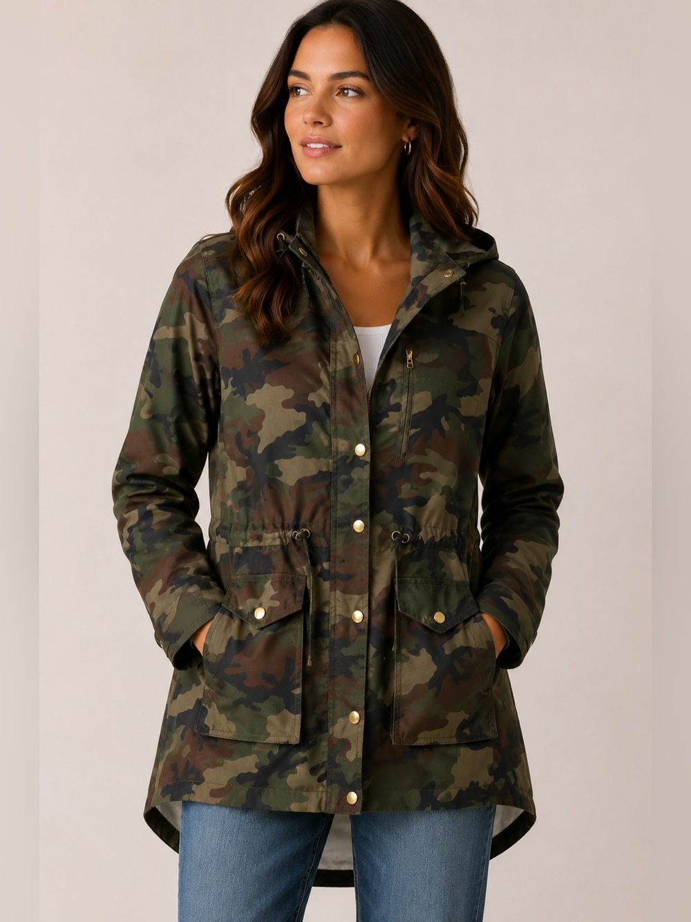 J. Crew Camo Perfect Rain Jacket Coat Camouflage